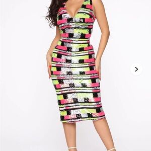 Sequin Hearts Neon Striped Midi Dress